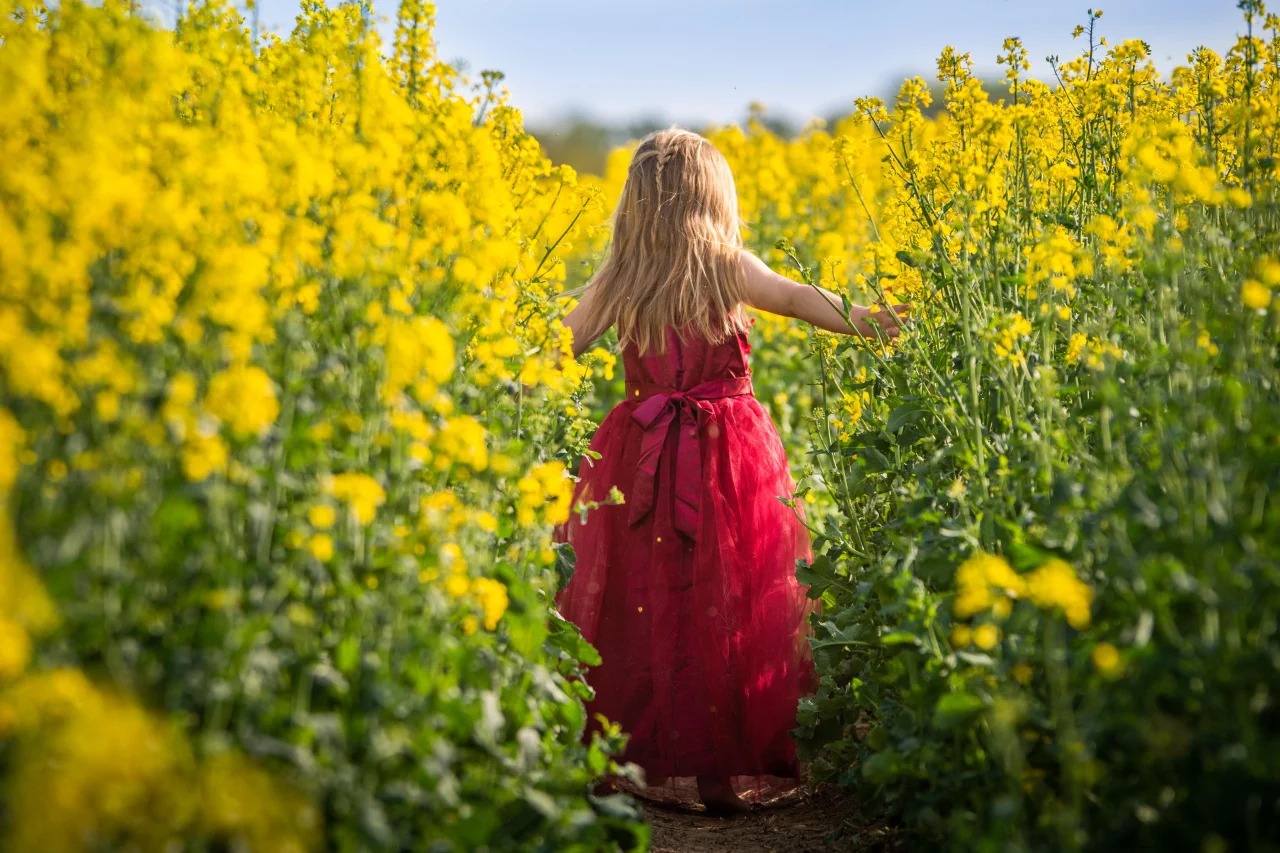 Девочка, поле, рапс, цветы, смысл, гармония, жизнь