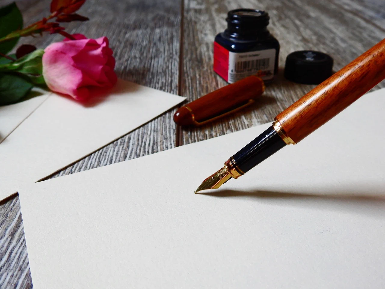 Чернила, роза, перо, ручка, писать, истории, бумага