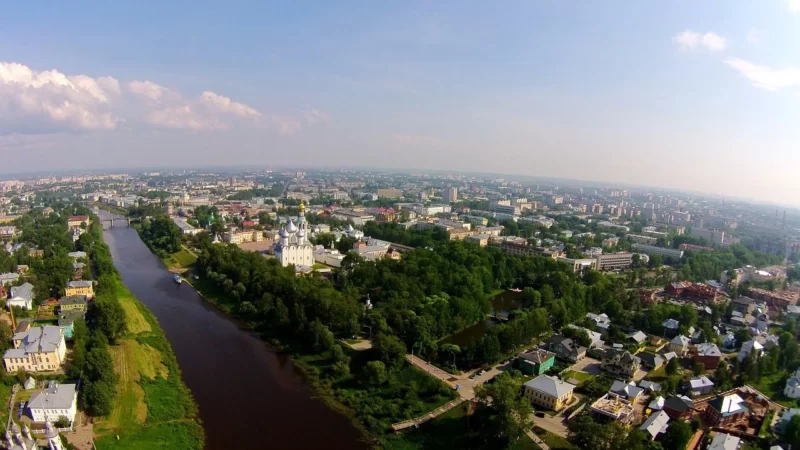 Россия, Вологда, река, город, лес, панорама, снимок с воздуха