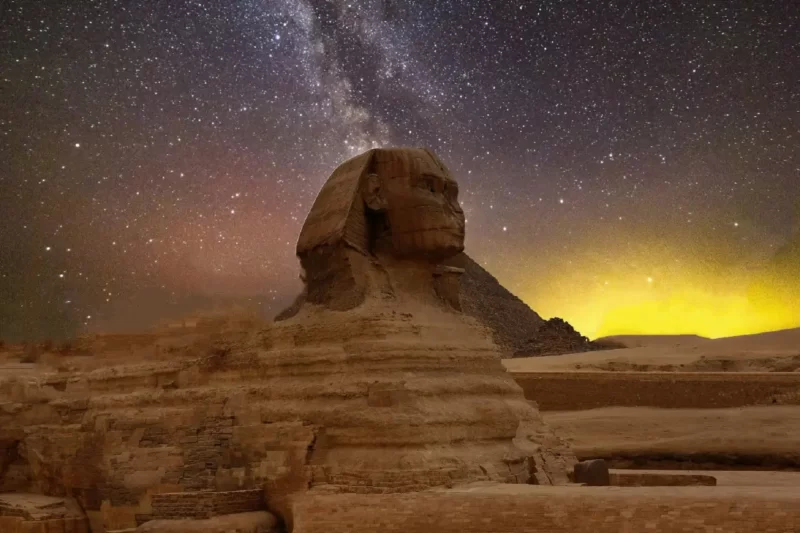 Египет, Гиза, Большой Сфинкс, пустыня, звёздное небо